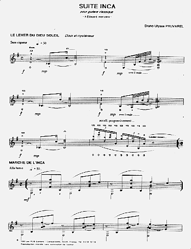 Page de titre de la "Suite Inca" pour guitare classique
